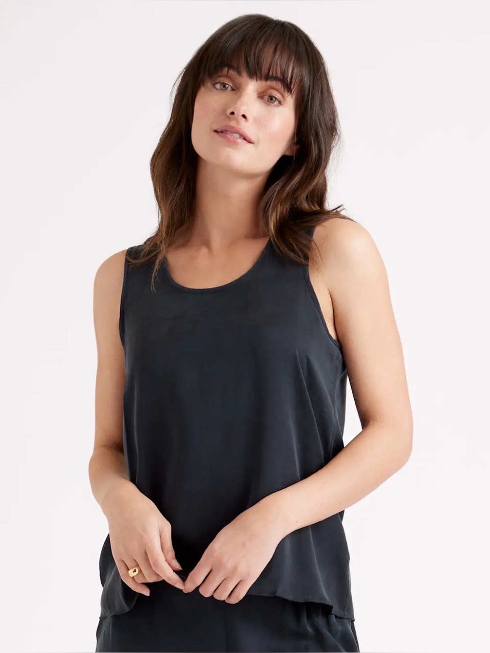 Quince Washable Silk Pajama Tank Top Tee Blouse Black Lounge Size Medium